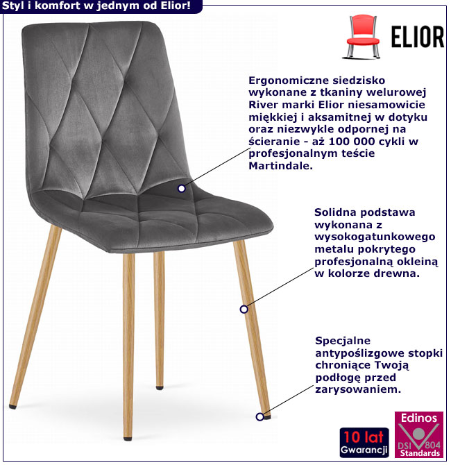 Ciemnoszare pikowane krzesło welurowe Kivo