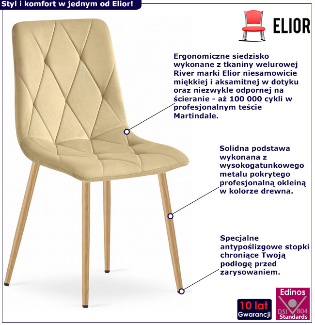 Beżowe metalowe krzesło welurowe Kivo