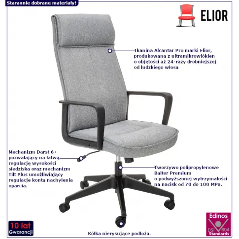 Fotografia Szary ergonomiczny fotel obrotowy - Miwa z kategorii Fotele obrotowe