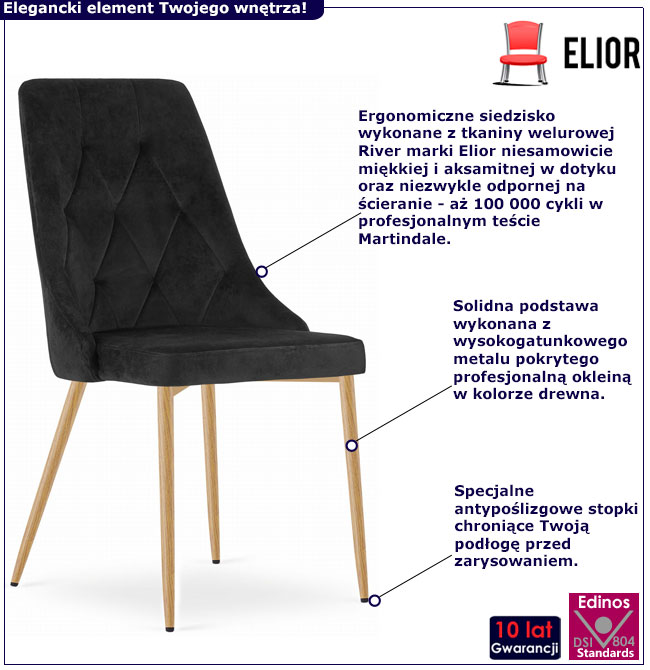 Czarne pikowane krzesło welurowe Solva