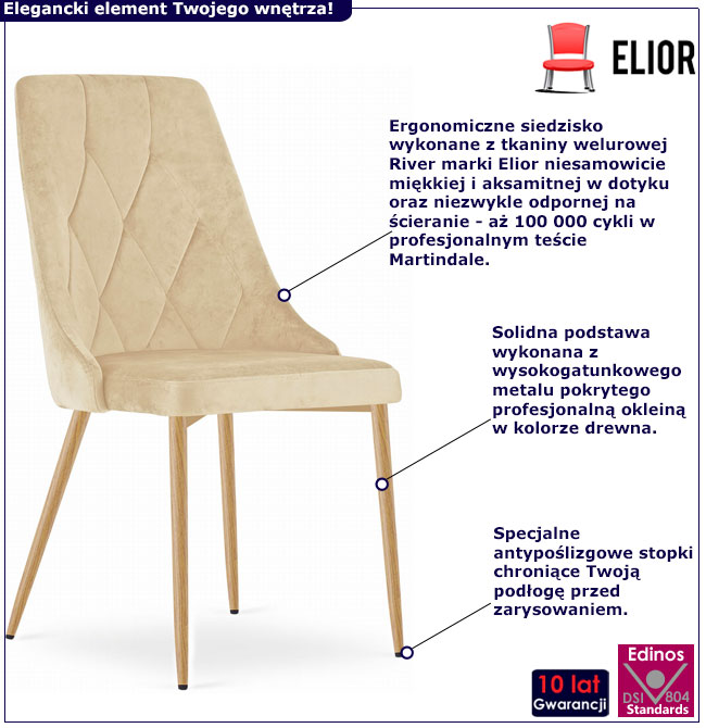 Jasnobeżowe pikowane krzesło welurowe Solva