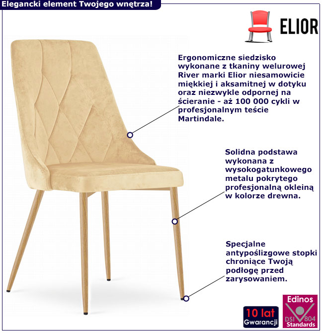 Beżowe pikowane krzesło welurowe Solva