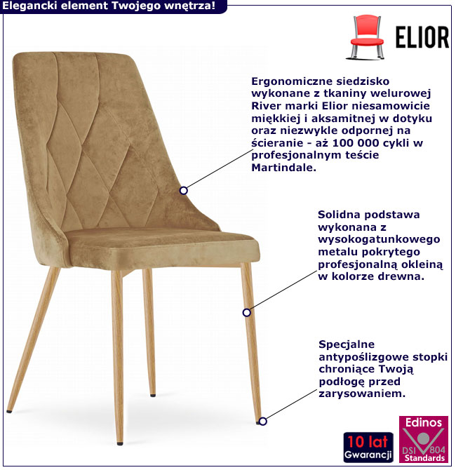 Brązowe pikowane krzesło welurowe Solva