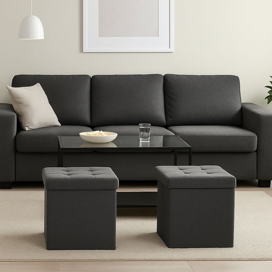 Ciemnoszara pikowana pufa ze schowkiem Romina