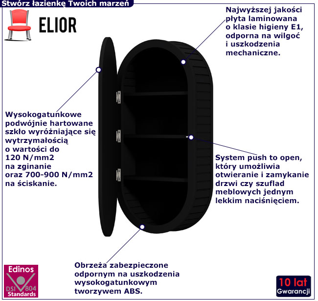 Czarna szafka ścienna Ekola 4X