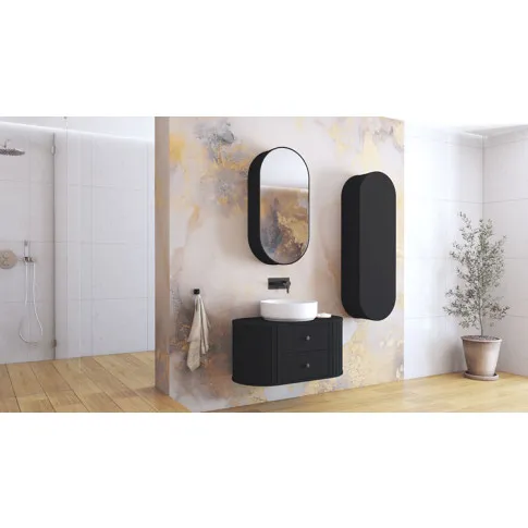 Wizualizacja wnętrza z czarnymi meblami łazienkowymi  Emra