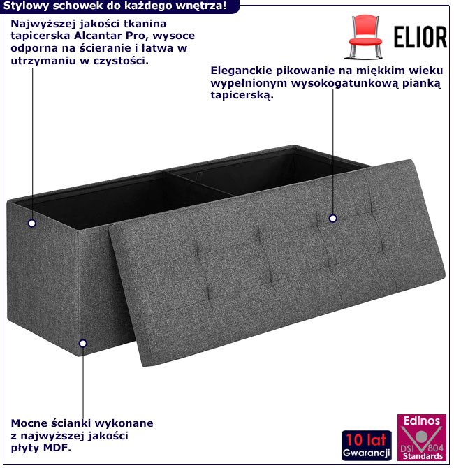 Ciemnoszara pikowana pufa tapicerowana Foka 3X