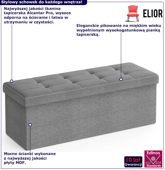 Jasnoszara pikowana pufa tapicerowana Foka 3X