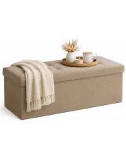 Duża prostokątna pufa do przedpokoju tapicerowana jasny taupe - Ebro 3X w sklepie Edinos.pl