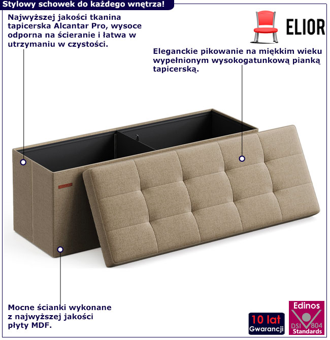 Pikowana pufa tapicerowana Foka 3X jasny taupe