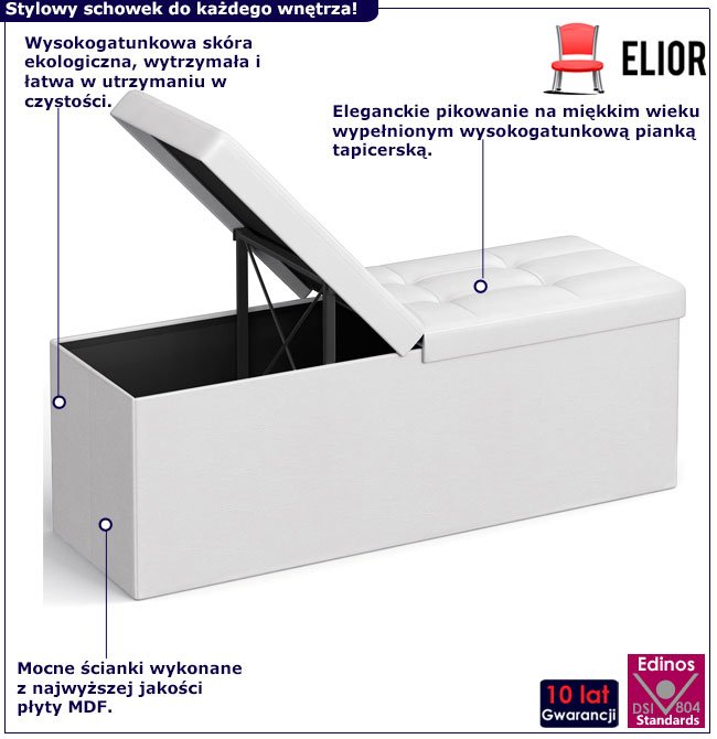 Biała skórzana pufa tapicerowana pikowana Teriena 6X