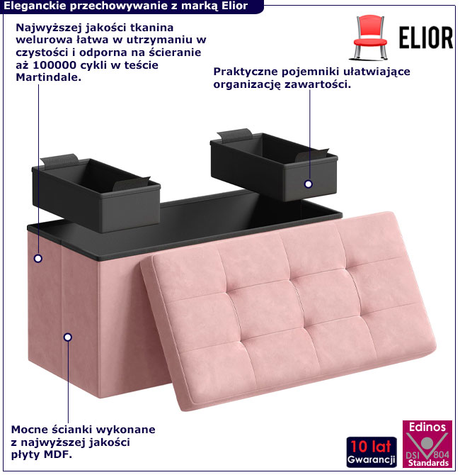 Różowa skórzana pufa tapicerowana pikowana Trinioz 3X
