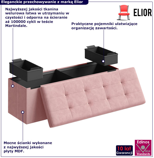 Różowa pikowana pufa tapicerowana Trinioz 4X