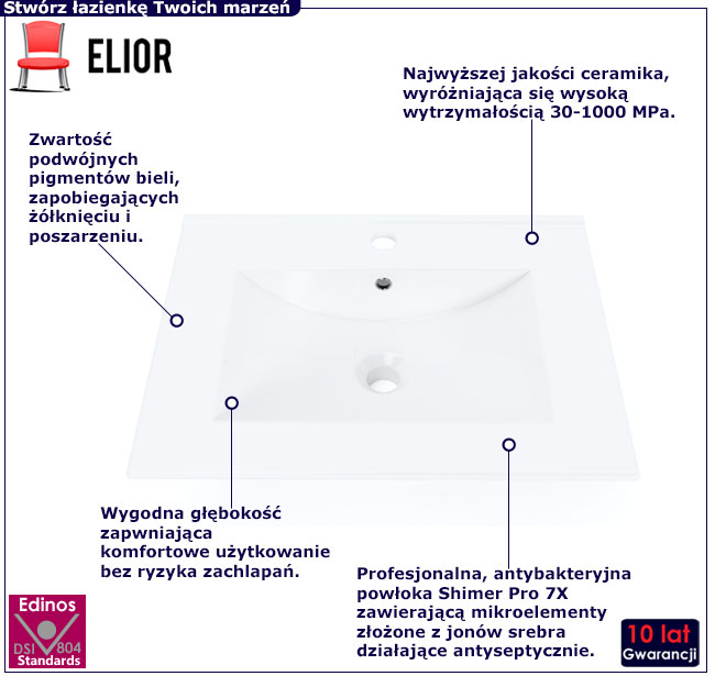 Biała umywalka meblowa 60 cm Peonia