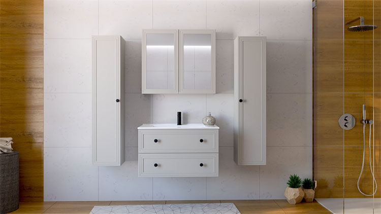 Wnętrze z meblami łazienkowymi Zeya