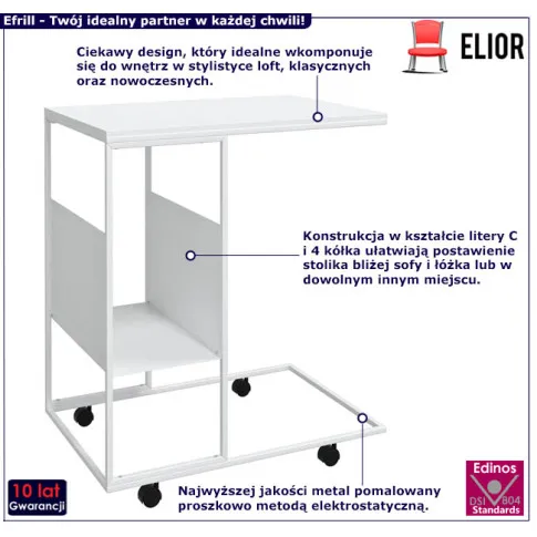 Stolik boczny na kółkach Efrill kolor biały