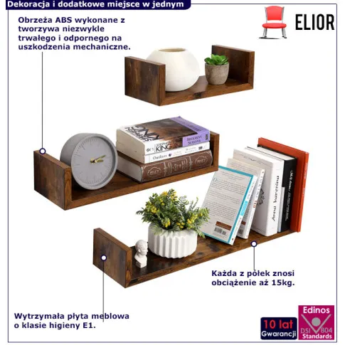 Komplet 3 industrialnych półek nad biurko Urion