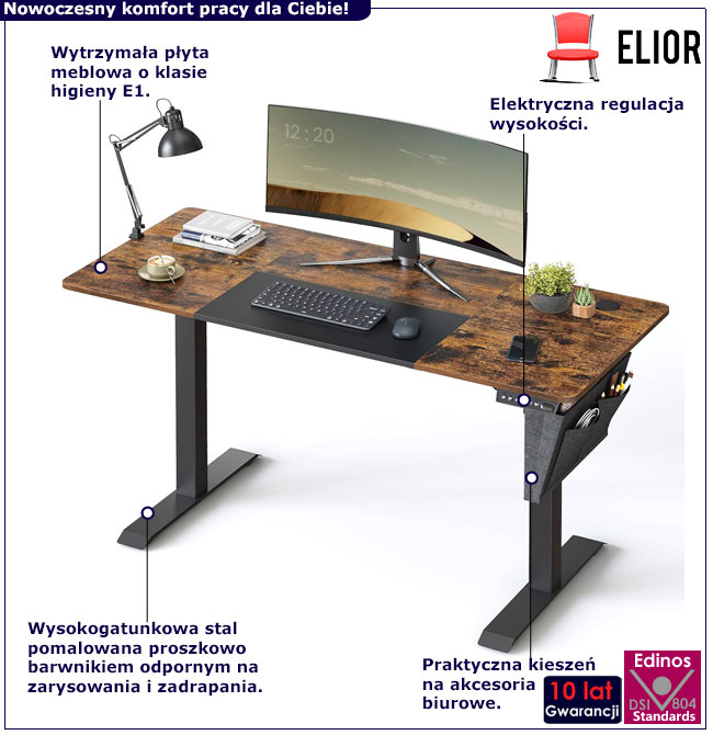 Industrialne biurko z elektryczną regulacją wysokości Nessia