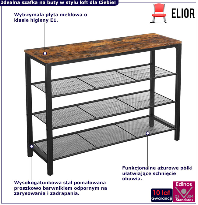 Industrialna szafka na buty z 3 półkami Storm