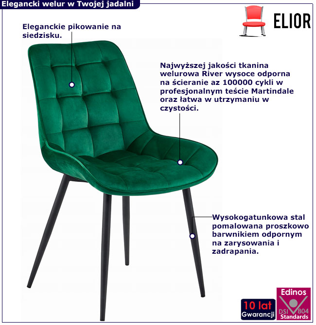 Ciemnozielone welurowe krzesło do jadalni Alvor