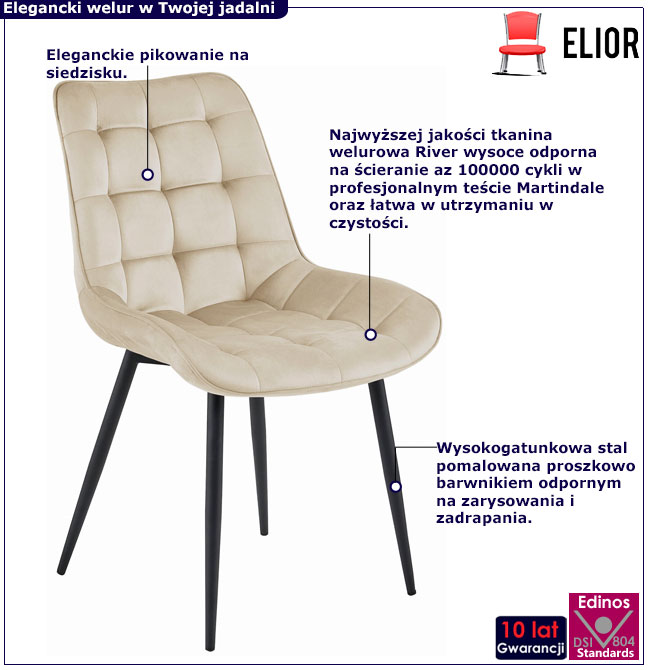 Beżowe welurowe krzesło do jadalni Alvor