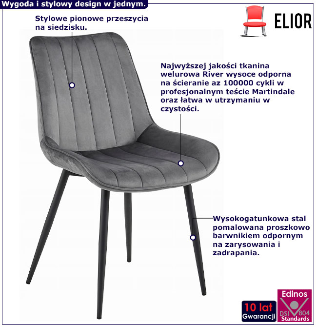 Ciemnoszare welurowe krzesło metalowe Usawa