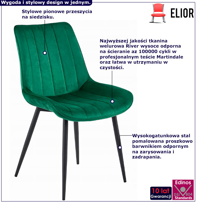 Ciemnozielone welurowe krzesło metalowe Usawa
