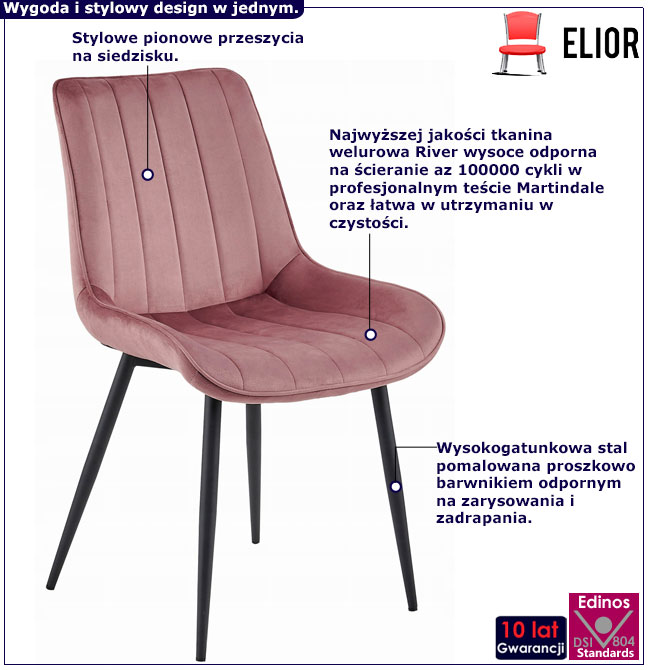 Ciemnoróżowe welurowe krzesło metalowe Usawa