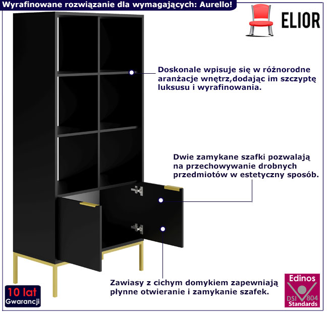 Komoda Aurello 4X czarny+złoty