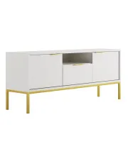 Stojąca szafka pod TV z szufladą 135 cm biały + złoty - Aurello 5X  w sklepie Edinos.pl