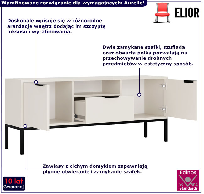 Szafka RTV 135cm  Aurello 5X biały+czarny
