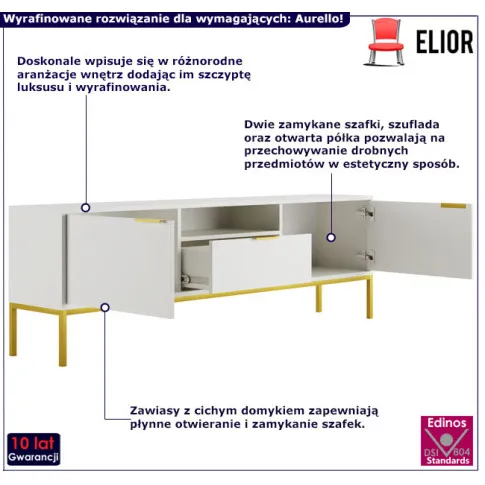 Szafka pod TV 175 cm Aurello 6X biały+złoty