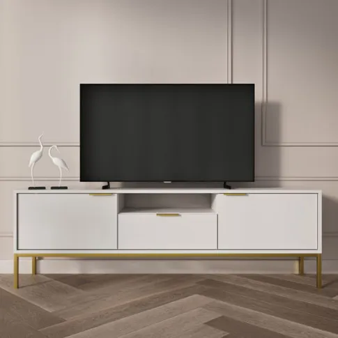 Wizualizacja szafki RTV 175 cm Aurello 6X biały+złoty