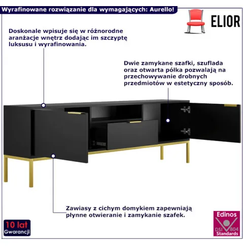 Szafka pod TV 175 cm Aurello 6X kolor czarny+złoty