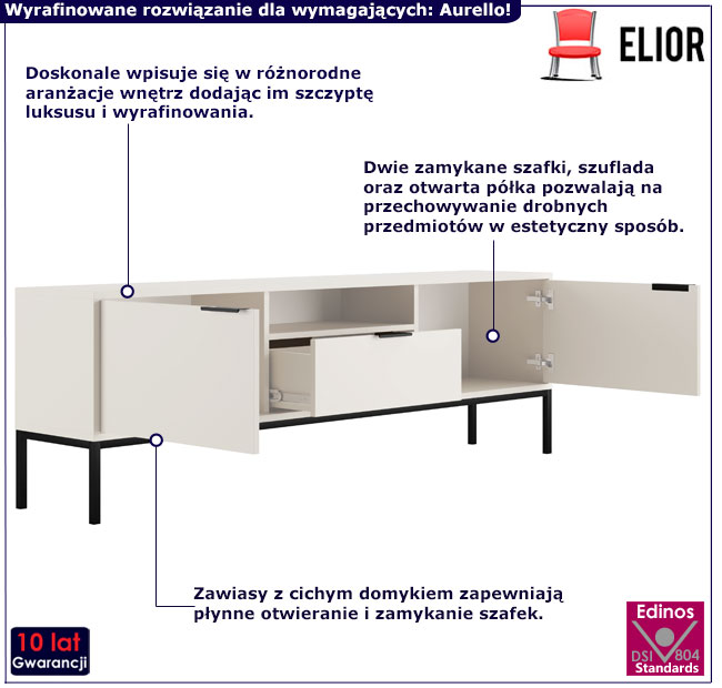 Szafka RTV 175cm  Aurello 6X biały+czarny