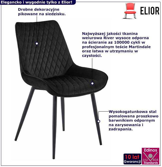 Czarne pluszowe krzesło do jadalni Onsa