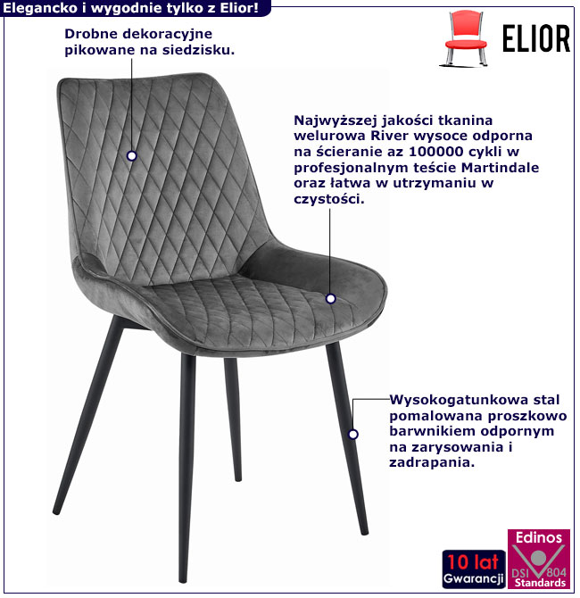 Ciemnoszare pluszowe krzesło do jadalni Onsa