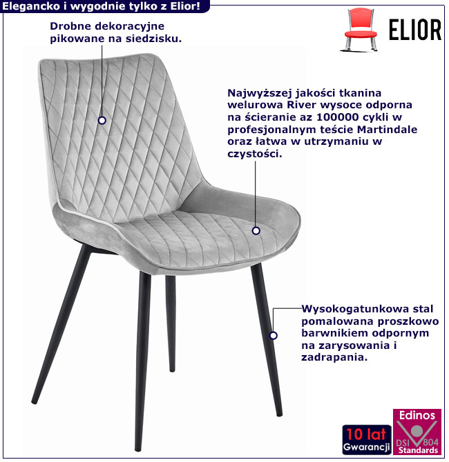 Srebrnoszare pluszowe krzesło do jadalni Onsa