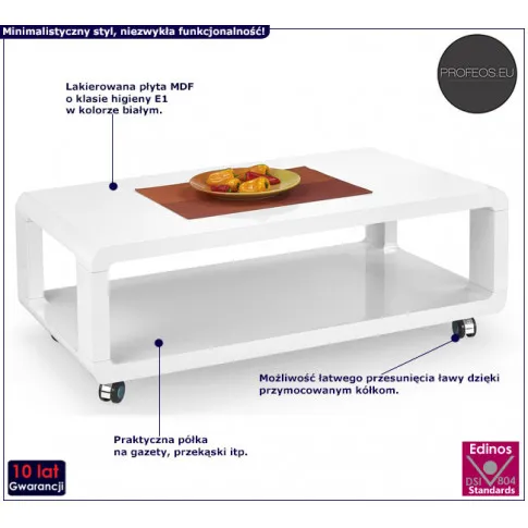 Fotografia Biała lakierowana ława na kółkach - Allemi z kategorii Ławy i stoliki