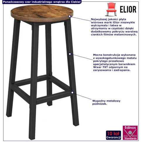 Fotografia Komplet 2 okrągłych taboretów loft rustykalny brąz - Burios 4X z kategorii Taborety