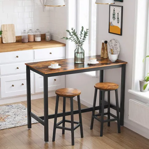 Szczegółowe zdjęcie nr 4 produktu Komplet 2 okrągłych taboretów loft rustykalny brąz - Burios 4X