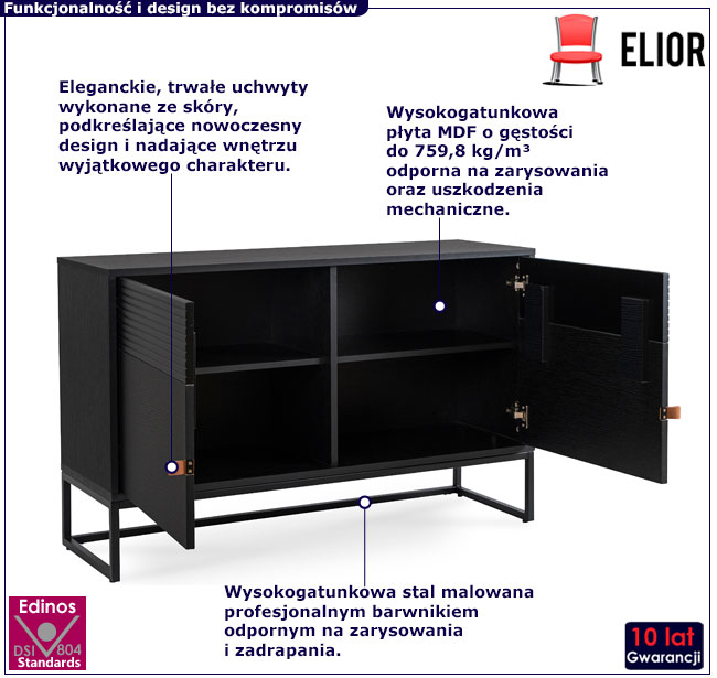 Czarna komoda na metalowej podstawie Sangi
