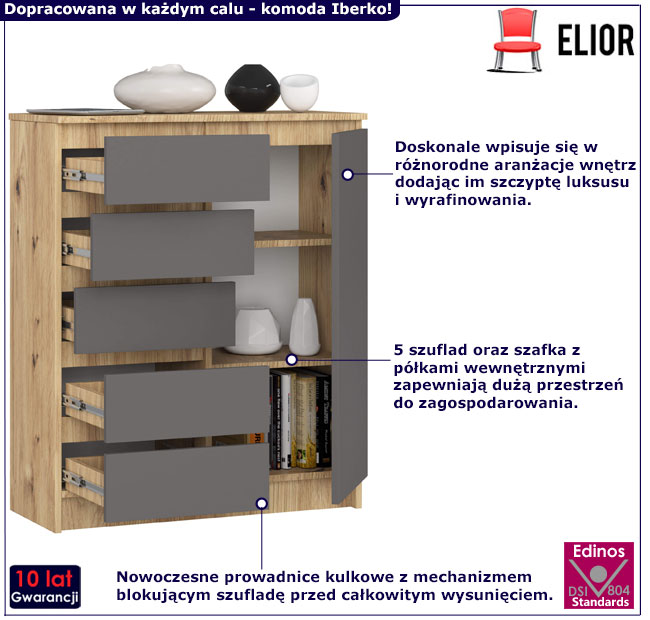 Komoda Werta dąb artisan+grafit