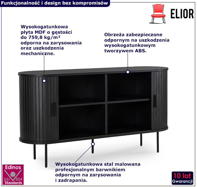 Czarna komoda na metalowej podstawie Warlox