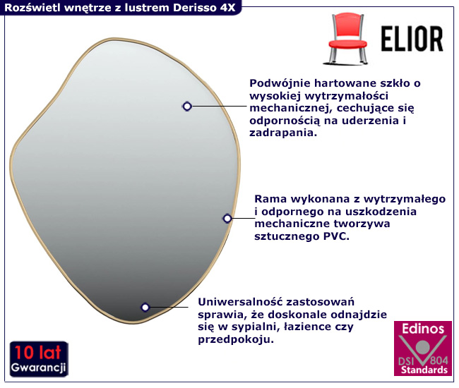 Infografika złotego lustra do salonu Lucas 4X