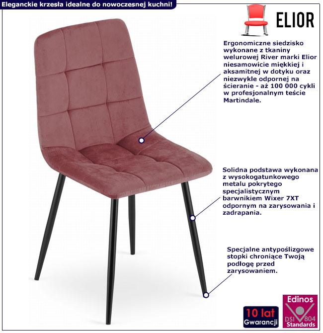 Ciemnoróżowe krzesło metalowe z kompletu Besti