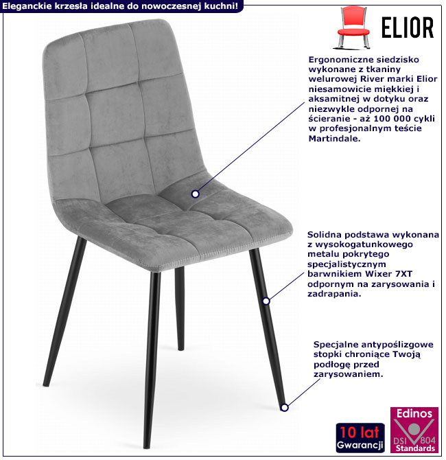 Jasnoszare krzesło welurowe Besti 4X