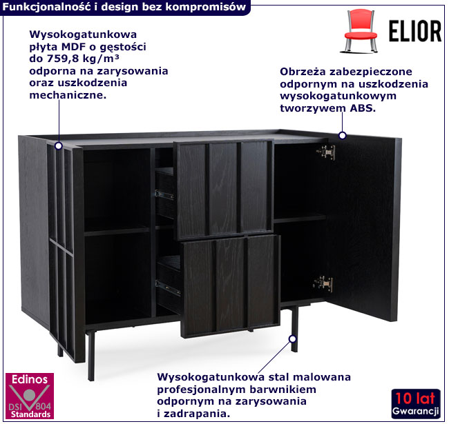 Czarna duża komoda Princ 4X