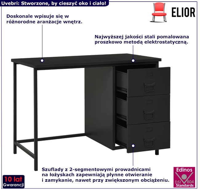 Czarne metalowe biurko Upro