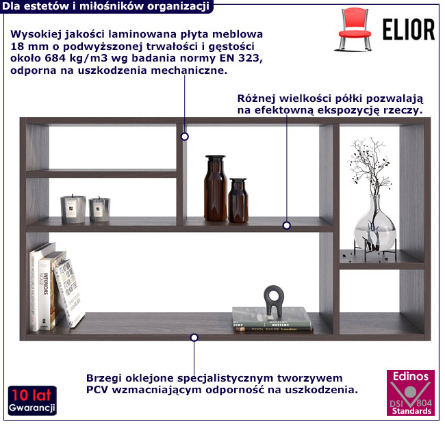 Półka regal wiszący 6-komorowy Nivela wenge